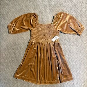 Old Navy Girls' Velvet Puff-Sleeve Dress in Caramel Brown Size 5T